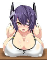 10s 1girl ass bent_over bikini blush breasts covered_erect_nipples eyepatch huge_ass huge_breasts kantai_collection konno_tohiro looking_at_viewer open_mouth purple_hair simple_background solo sweat swimsuit tenryuu_(kancolle) white_background wide_hips yellow_eyes rating:Questionable score:108 user:danbooru