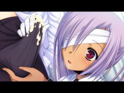 bandages caressing_testicles cum eyepatch male_focus oneechan_no_shuuchuu_chiryou! pantyhose purple_eyes purple_hair solo_focus tail_skid testicles trap rating:Explicit score:24 user:Chisame_Tenshi