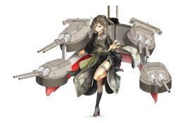  1girl amagi_(battlecruiser)_(kancolle) brown_hair cannon high_heels kantai_collection machinery original red_eyes solo turret white_background 