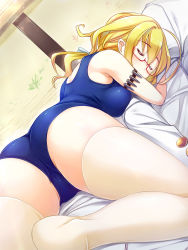 10s 1girl ass blonde_hair breasts closed_eyes glasses i-8_(kancolle) kantai_collection long_hair lying on_stomach one-piece_swimsuit personification red-framed_eyewear school_swimsuit sleeping solo sorano_(12gou) swimsuit thighhighs white_thighhighs rating:Sensitive score:33 user:danbooru