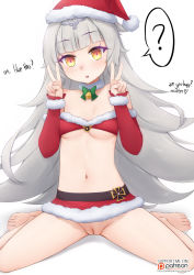  1girl azur_lane christmas cleft_of_venus highres hypnosis mind_control no_panties pussy revealing_clothes silver_hair uncensored vahn_yourdoom yellow_eyes z46_(azur_lane)  rating:Explicit score:76 user:jameskb1