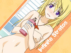  10s 1girl blonde_hair blush breasts charlotte_dunois covering_privates covering_breasts daiti dutch_angle infinite_stratos jewelry long_hair navel necklace purple_eyes solo  rating:Questionable score:15 user:newlife.exe