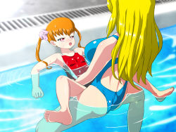  2girls age_difference aimerluna barefoot blonde_hair blue_one-piece_swimsuit competition_swimsuit feet highres humping long_hair multiple_girls one-piece_swimsuit onee-loli open_mouth original partially_submerged pool red_eyes red_one-piece_swimsuit size_difference soles swimsuit toes water wet yuri  rating:Questionable score:142 user:FabricioDias