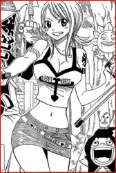 1girl breasts cleavage clothes_lift comic cosplay crop_top denim denim_skirt elie elie_(cosplay) english_text fairy_tail greyscale grin haru_glory large_breasts lucy_heartfilia mashima_hiro midriff monochrome pencil_skirt rave scanlation skirt skirt_lift smile rating:Questionable score:25 user:danbooru
