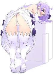  1girl absurdres ahoge ass azur_lane black_bow black_ribbon blush bow bow_skirt closed_mouth clothes_lift dress highres kandori long_hair long_sleeves looking_at_viewer one_side_up panties purple_eyes purple_hair ribbon shadow simple_background skirt skirt_lift solo standing_on_object thighhighs underwear unicorn_(azur_lane) white_dress white_panties white_sleeves white_thighhighs  rating:Questionable score:50 user:danbooru