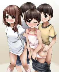 2boys 2girls abubu bare_shoulders blush bottomless brown_eyes brown_hair child_on_child clothed_sex doggystyle group_sex hetero leaning_forward loli looking_at_viewer multiple_boys multiple_girls no_pants orgy original panties panty_pull pink_panties sex sex_from_behind short_hair shota standing underwear white_panties rating:Explicit score:332 user:atrack