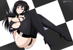  1girl black_hair breasts female_focus high_school_dxd highres large_breasts long_hair looking_at_viewer raynare revealing_clothes solo  rating:Explicit score:9 user:jiongfen