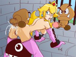  1girl anal ass bdsm bent_over bestiality blush bondage bound breasts chain chain_chomp crown cum cum_in_ass cum_in_mouth dahs earrings elbow_gloves facial gloves goomba hanging_breasts jewelry large_penis looking_back mario_(series) monster nintendo one_eye_closed penis princess princess_peach pussy rape sex_slave super_mario_bros._1 thighhighs wink  rating:Explicit score:59 user:Furio