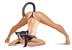  1girl absurdres all_fours anal anal_object_insertion anal_tail animal_ear_fluff animal_ears barefoot black_hair black_panties blush brown_eyes butt_plug cat_ears cat_tail fake_tail fangs feet female_focus full_body highres ijiranaide_nagatoro-san jack-o&#039;_challenge kairunoburogu long_hair nagatoro_hayase object_insertion open_mouth panties paw_print pet_play sex_toy simple_background solo tail tail_plug tan tanline top-down_bottom-up topless underwear white_background  rating:Questionable score:401 user:danbooru