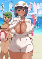 3girls :d :p aether_foundation_employee aether_foundation_employee_(female) aether_foundation_uniform areola_slip ball beach beachball bikini black_bikini black_hair blue_eyes blue_hair blue_sky blush breasts cabbie_hat cleavage cloud condom cowboy_shot creatures_(company) dark-skinned_female dark_skin day employee_uniform empty_eyes flower game_freak gen_7_pokemon gloves green_eyes green_hair hair_flower hair_ornament hat heart huge_breasts index_finger_raised lana_(pokemon) large_breasts licking_lips looking_at_another looking_at_viewer low_twintails mallow_(pokemon) multiple_girls naughty_face nintendo no_bra ocean one-piece_swimsuit open_mouth outdoors pokemon pokemon_sm popplio pouch shiny_skin sky smile standing sweat swimsuit tongue tongue_out translation_request twintails underboob uniform yamaori rating:Questionable score:106 user:Vardigiil