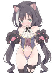 1girl adapted_costume animal_ear_fluff animal_ears animal_hands black_hair blade_(galaxist) bridal_garter cat_ears cat_girl karyl_(princess_connect!) long_hair looking_at_viewer low_twintails multicolored_hair princess_connect! simple_background solo streaked_hair twintails very_long_hair wavy_mouth white_background rating:Sensitive score:82 user:danbooru