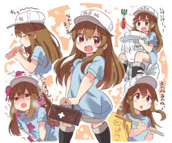 &gt;:d 10s 1boy 1girl baseball_cap blush breath brown_eyes brown_hair carrying closed_eyes colored_skin commentary_request finger_in_another&#039;s_mouth finger_sucking first_aid_kit hair_over_one_eye hat hataraku_saibou highres long_hair looking_at_viewer multiple_views open_mouth piggy platelet_(hataraku_saibou) shorts shoulder_carry suzuki_toto translation_request u-1146 v-shaped_eyebrows white_blood_cell white_hair white_skin rating:Sensitive score:11 user:danbooru