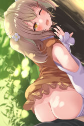 1boy 1girl animare ass blush brown_hair clothed_sex detached_sleeves erection flower hair_flower hair_ornament hairclip hetero highres inaba_haneru_(animare) looking_at_viewer nanashi_inc. open_mouth outdoors penis penis_on_ass pov sex shirai_momota shirt skirt sleeveless sleeveless_shirt solo_focus tears twintails virtual_youtuber wince yellow_eyes rating:Explicit score:48 user:danbooru