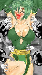  1990s_(style) breasts cleavage final_fantasy final_fantasy_iv green_hair large_breasts leg_up legs rydia_(ff4) thighs tickle_torture tickling  rating:Explicit score:9 user:Ninjarotica