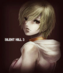  1girl amailo bad_id bad_pixiv_id blonde_hair gradient_background heather_mason hood jako_(toyprn) looking_back short_hair silent_hill silent_hill_(series) silent_hill_3 solo turtleneck 