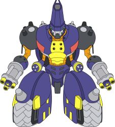 1boy absurdres bolgmon digimon digimon_(creature) gatling_gun highres looking_at_viewer male_focus military_vehicle motor_vehicle solo tank transparent_background