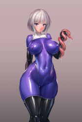  1girl ass bodysuit breasts cleft_of_venus covered_erect_nipples highres large_breasts latex original purple_eyes pussy rindou_(radical_dream) short_hair source_request tentacles white_hair  rating:Questionable score:22 user:DarthDaniel96