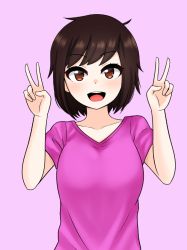  brown_eyes brown_hair commission commissioner_upload pink_shirt shirt tagme the_only_shoe v  rating:Sensitive score:16 user:NotSaturn