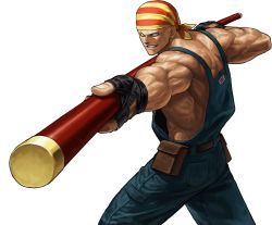1boy bandana billy_kane fatal_fury fighting_stance fingerless_gloves gloves highres king_of_fighters_xiii male_focus muscular official_art ogura_eisuke overalls pouch topless_male snk solo staff the_king_of_fighters the_king_of_fighters_xiii transparent_background rating:Sensitive score:6 user:danbooru