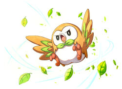 animal_focus bird black_eyes bright_pupils commentary_request creatures_(company) fish.boy full_body game_freak gen_7_pokemon highres leaf nintendo no_humans open_mouth pokemon pokemon_(creature) rowlet solo tongue white_background white_pupils 