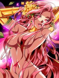  1girl aphrodite_(hades) armlet breasts facepaint flower hades_(series) hades_1 hades_2 hair_censor hair_ornament heart heart-shaped_pupils highres laurel_crown long_hair looking_at_viewer mingway nude pink_eyes pink_hair smile solo symbol-shaped_pupils very_long_hair 