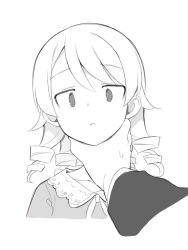 1boy 1girl bad_id bad_twitter_id collarbone cropped_torso dress drill_hair greyscale hand_on_another&#039;s_neck idolmaster idolmaster_cinderella_girls looking_at_viewer medium_hair monochrome morikubo_nono out_of_frame parted_lips pov pov_hands producer_(idolmaster) ringlets simple_background sketch solo_focus sweatdrop uccow upper_body rating:Sensitive score:29 user:danbooru