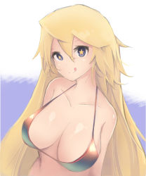 1girl bikini blonde_hair blue_eyes breasts dmt_(auburn) gradient_background hair_between_eyes highres iowa_(kancolle) kantai_collection large_breasts long_hair looking_at_viewer smile solo star-shaped_pupils star_(symbol) swimsuit symbol-shaped_pupils tongue rating:Questionable score:10 user:danbooru