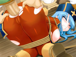 1girl anal ass ass_grab bdsm bent_over blue_hair blush bodysuit bondage boots bound cameltoe censored chunsoft clenched_teeth closed_eyes covered_erect_nipples dragon_quest dragon_quest_iii enix gloves hat latex long_hair nipples penis priest_(dq3) rape rope saliva sex shibari tears teeth top-down_bottom-up torn_clothes trubka rating:Explicit score:69 user:Tollhouse