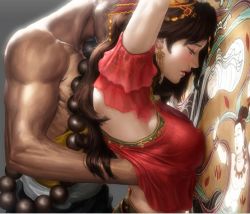  1boy 1girl armpits artist_request grabbing_another&#039;s_breast breasts brown_hair chinese_clothes covered_erect_nipples earrings grabbing hetero jewelry jianxia_qingyuan_3 large_breasts long_hair molestation rape realistic  rating:Questionable score:209 user:Silly_Anon