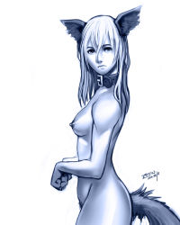 animal_ears breasts collar dog_ears long_hair monochrome nude original pubic_hair saejinoh tail rating:Explicit score:32 user:TiTaNz