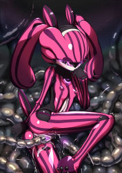  1girl android breasts colored_skin cum cum_in_pussy cumdrip highres musen-shiki_sanhankikan nipples pink_skin pussy robot small_breasts striped striped_skin tail tentacle_sex tentacles twintails vaginal  rating:Explicit score:46 user:Nergal