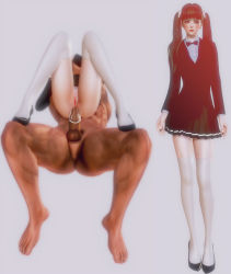  1boy 1girl 3d anal artist_request condom hetero highres perched_riding reverse_cowgirl_position school_uniform sex sex_from_behind straddling 