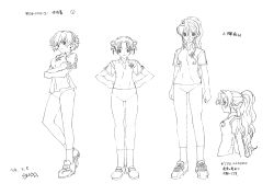  00s 3girls absurdres alternate_hairstyle bare_legs breasts buruma character_sheet full_body gym_uniform hairband hara_shouji highres long_hair looking_at_viewer monochrome multiple_girls official_art ponytail ryuusei_sentai_musumet saotome_kou saotome_marcia saotome_shion scan school_uniform short_hair siblings sisters size_difference smug standing translation_request very_long_hair wide_hips 