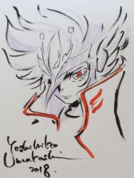  artist_name marker_(medium) pegasus_koga red_eyes saint_seiya simple_background sketch tagme traditional_media umakoshi_yoshihiko watermark white_background white_hair 