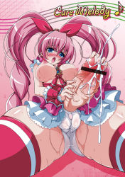  10s 1futa blue_eyes breasts brush c.r. censored cleft_of_venus clitoris cum cure_melody dress from_below futanari houjou_hibiki nipples open_mouth penis pink_hair precure pussy short_twintails solo suite_precure thighhighs twintails  rating:Explicit score:49 user:fede102