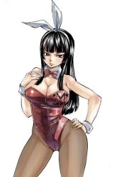  &gt;:| 1girl :| angry bare_shoulders black_hair blunt_bangs bow bowtie breasts brown_pantyhose cleavage closed_mouth clothes_writing contrapposto cowboy_shot detached_collar fairy_tail grey_eyes hair_ribbon hairband hand_on_own_chest hand_on_own_hip kagura_mikazuchi large_breasts leotard long_hair looking_at_viewer mashima_hiro official_art pantyhose playboy_bunny ribbon simple_background solo standing traditional_media v-shaped_eyebrows white_background wrist_cuffs  rating:Questionable score:122 user:ghettoway