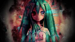  1girl blue_eyes blue_hair close-up expressionless frown functionaloaw hatsune_miku heterochromia highres looking_at_viewer music sad self-upload solo vocaloid 