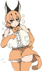  animal_ears ass breasts caracal_(kemono_friends) cat_ears dress highres huge_ass huge_breasts kemono_friends large_breasts orange_hair pants short_hair solo tail thick_thighs thighs  rating:Questionable score:8 user:Ivelacia