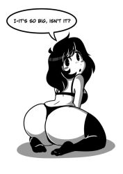1girl artist_request black_bra black_hair black_panties blush bra female_focus lunarclaws monochrome open_mouth panties simple_background socks text_focus thick_thighs thighhighs thighs underwear white_background rating:Questionable score:32 user:DavidMav