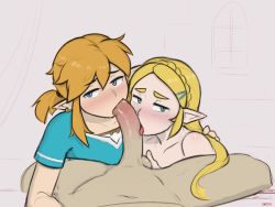 1girl 2boys belly bisexual_male blonde_hair blue_eyes blush colorized dross earrings eyebrows fellatio green_eyes jewelry licking link long_hair multiple_boys nintendo nude oral penis ponytail princess_zelda shirt stomach testicles the_legend_of_zelda the_legend_of_zelda:_breath_of_the_wild uncensored  rating:Explicit score:412 user:Muzizir