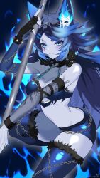  absurdres animal_ear_fluff animal_ears ass blue_eyes blue_fire blue_hair blue_skin blush breasts chain choker collar colored_skin dog fire highres huge_breasts indie_virtual_youtuber pole puppy skull spikes spite_(vtuber) tail tattoo thick_thighs thighhighs thighs virtual_youtuber wolf_ears wolf_girl wolf_tail  rating:General score:16 user:Kiransummon