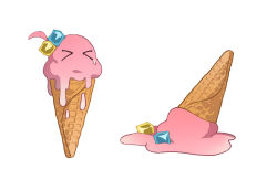  &gt;_&lt; bocchi_the_rock! food food_focus foodification gotoh_hitori hei_yan-m82a1 highres ice_cream ice_cream_cone melting no_humans simple_background white_background 