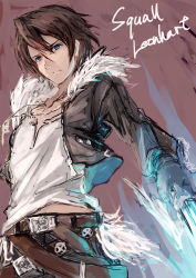  1990s_(style) 1boy absurdres blue_eyes brown_hair character_name final_fantasy final_fantasy_viii fur_trim gloves glowing highres jacket jewelry male_focus nanahara_fuyuki necklace sketch solo squall_leonhart  rating:Sensitive score:7 user:ayazt