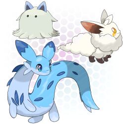  absurdres animal_ears animal_focus blue_eyes blue_fur chillet commentary cremis english_commentary fluffy highres madzygardecore no_humans pal_(creature) palworld sugimori_ken_(style) swee tail white_fur yellow_eyes  rating:General score:6 user:danbooru