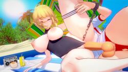  1futa 1girl 3d ahegao animated beach beach_mat blanket blonde_hair blue_sky bottle bouncing_breasts braid breasts breasts_out buruma carton chain clothing_aside covered_navel day eye_twitch french_braid futa_with_female futanari grabbing green_eyes grinding groin highres hoshiguma_yuugi japanese_text knees koikatsu_(medium) large_breasts large_penis leg_grab leg_up leotard leotard_aside looking_at_another looking_at_viewer looking_to_the_side lotion_bottle lying medium_hair mizuhashi_parsee nipples nose on_side open_mouth outdoors penis pointy_ears pussy radio red_buruma rolling_eyes saliva sand sex sky sportswear straw sun testicles thatvincent thick_thighs thigh_strap thighs tongue torn_clothes torn_leotard touhou tree turtleneck twitching umbrella uncensored video 