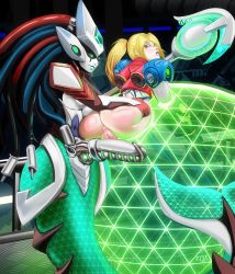  2girls anus ass ass_grab blonde_hair blue_eyes blush breasts crossover futa_with_female futanari grabbing grabbing_from_behind highres huge_penis imminent_penetration large_breasts league_of_legends long_hair looking_at_viewer looking_back metroid monster_girl multiple_girls nami_(league_of_legends) nintendo no_testicles penis ponytail pussy riot_games robot robot_girl rptrz samus_aran smile stuck uncensored  rating:Explicit score:21 user:SlayDash
