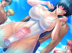  00s ahegao beach breasts covered_erect_nipples cross-section curvy hetero igawa_asagi kagami_hirotaka large_breasts lilith-soft moaning multiple_boys one-piece_swimsuit partially_visible_vulva public_indecency pussy pussy_juice see-through sex_toy shiny_skin swimsuit taimanin_(series) taimanin_asagi taimanin_asagi_kessen_arena thighs third-party_edit uncensored vibrator x-ray  rating:Explicit score:141 user:Loc0