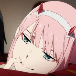  10s darling_in_the_franxx finger green_eyes grin hair_ornament horns long_hair pink_hair smile smug zero_two_(darling_in_the_franxx)  rating:Sensitive score:10 user:AnonE