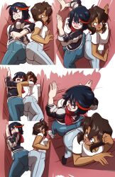 2girls ass ass-to-ass axel-rosered black_hair blue_eyes blue_jeans breasts brown_hair crossover denim gunsmith_cats huge_ass jeans kill_la_kill large_breasts matoi_ryuuko multiple_girls pants rally_vincent short_hair stuck
