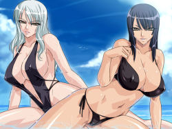 2girls age_difference bikini black_hair black_one-piece_swimsuit breasts brown_eyes cleavage cloud covered_erect_nipples day goth_fashion hip_focus huge_breasts jpeg_artifacts kagami_hirotaka large_breasts long_hair midriff mature_female mother_and_daughter multiple_girls navel nico_olvia nico_robin one-piece_swimsuit one_piece side-tie_bikini_bottom sitting sky slingshot_swimsuit smile spread_legs swimsuit teasing thighhighs thighs water wet white_hair wide_hips rating:Questionable score:138 user:danbooru